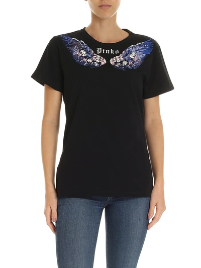 Pinko Imbrunire Embroidered Cotton T-shirt In Black