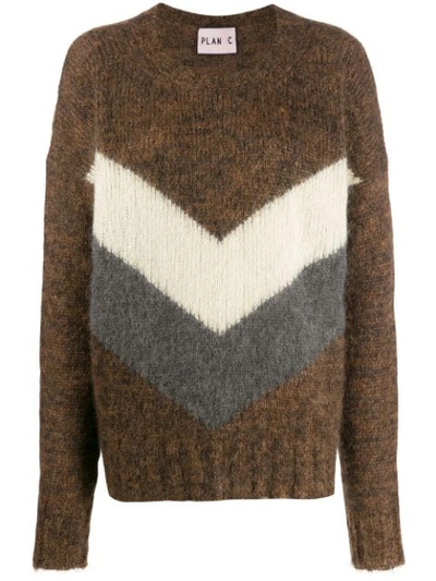 Plan C Knitted Sweater In Brown