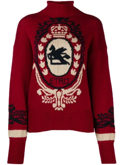 Etro Intarsia Wool Turtleneck Sweater In Red