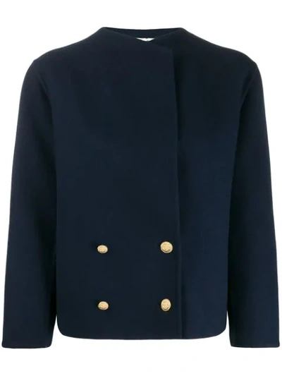 Pre-owned A.n.g.e.l.o. Vintage Cult 1960s Sorelle Fontana Collarless Double Breasted Jacket In Blue