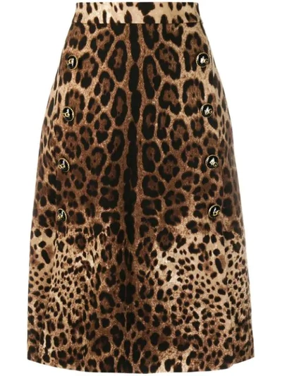 Dolce & Gabbana A-line Leopard Print Skirt In Brown