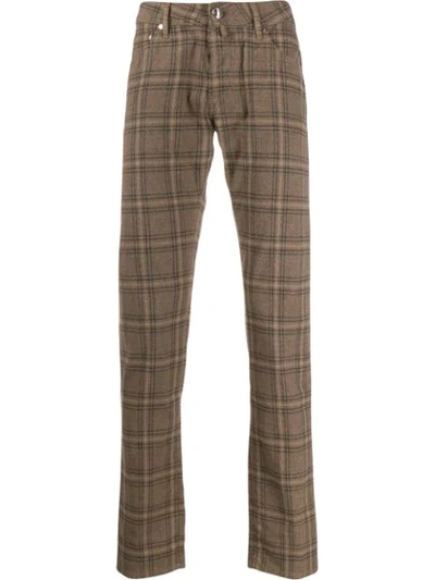 Jacob Cohen Plaid Print Flared Trousers In Neutrals