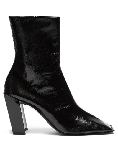 Balenciaga Patent Square-toe Block-heel Bootie, Noir In Black | ModeSens