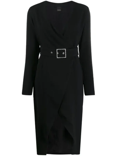 Pinko V-neck Wrap Midi Dress In Black