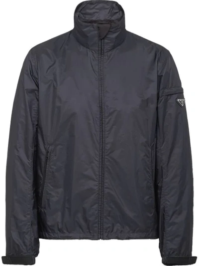 Prada High Collar Zip-up Jacket In F0112 Lead Gray