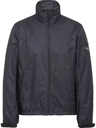 Prada High Collar Zip-up Jacket In F0112 Lead Grey