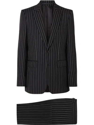 Burberry English Fit Pinstriped Wool Suit In Black