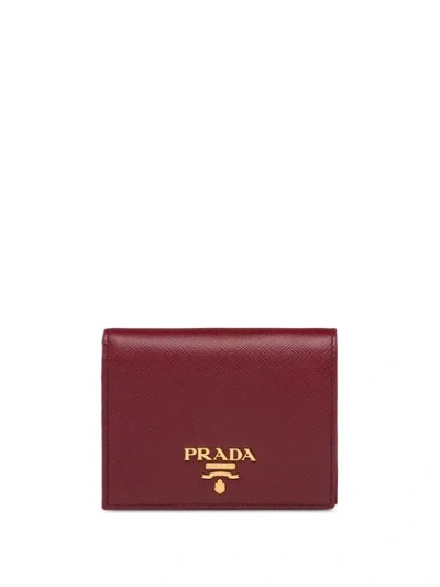 Prada Logo Plaque Wallet In Red