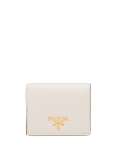 Prada Logo Plaque Wallet In White