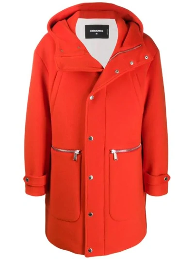 Dsquared2 Button-up Hooded Jacket In Orange