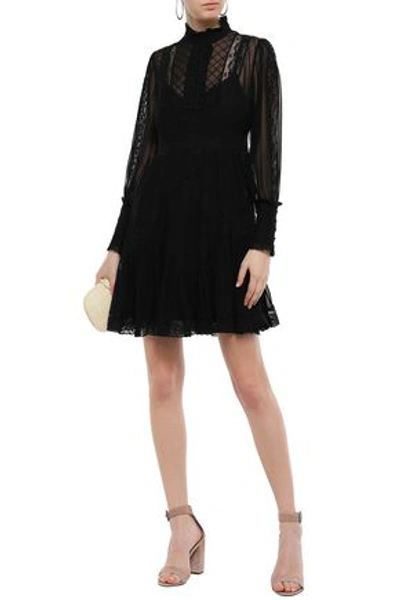 Zimmermann Lace-trimmed Pleated Silk-chiffon Mini Dress In Black