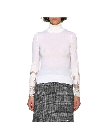 Ermanno Scervino Sweater With Long Sleeves And Lace Inserts In White