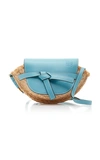 Loewe Gate Mini Leather And Raffia Bag In Blue