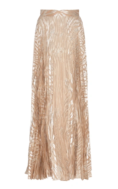 Dundas Pleated Metallic Silk-blend Fil Coupé Maxi Skirt