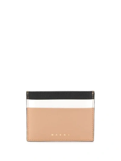 Marni Colour Block Card Holder In Brown