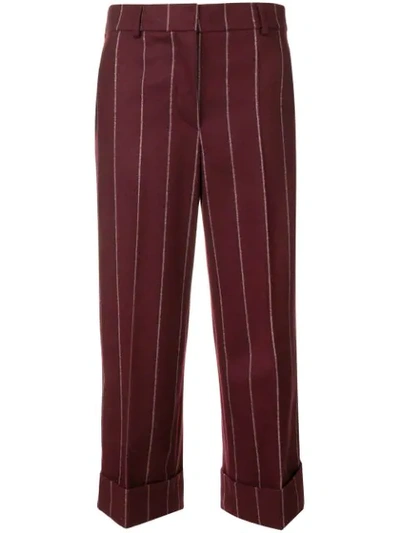 Thom Browne Shadow Stripe Cropped Trousers In Red