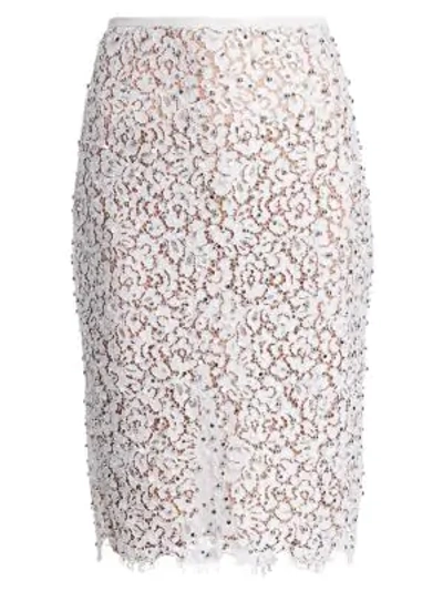 Michael Kors Embellished Lace Pencil Skirt In Optic White