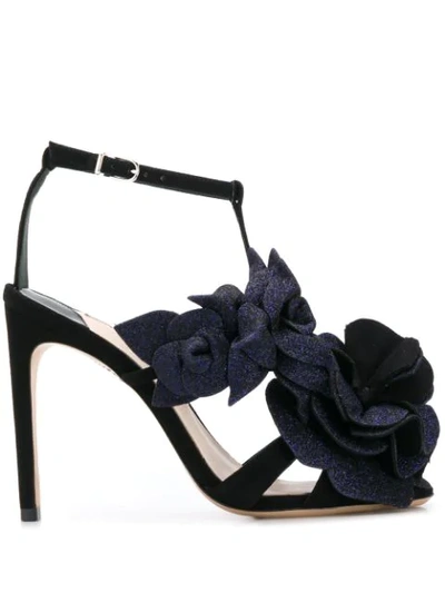 Sophia Webster Floral-embellished Sandals In Black