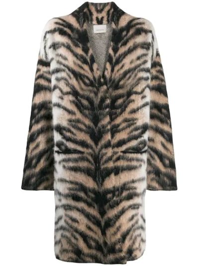 Laneus Oversized Tiger Pattern Coat In Khaki