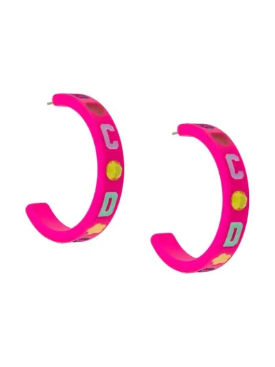 Gcds Embossed Logo Hoop Earrings In Pink