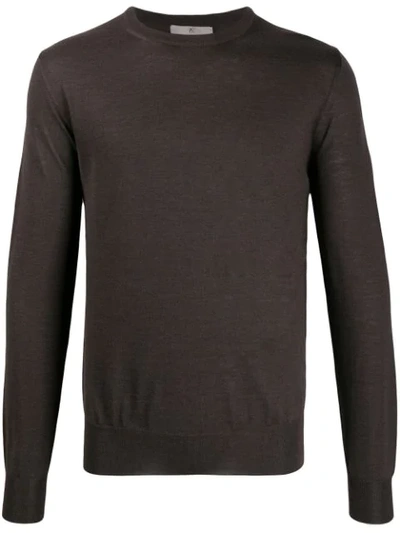 Canali Long-sleeve Fitted Sweater In Marró Fosc