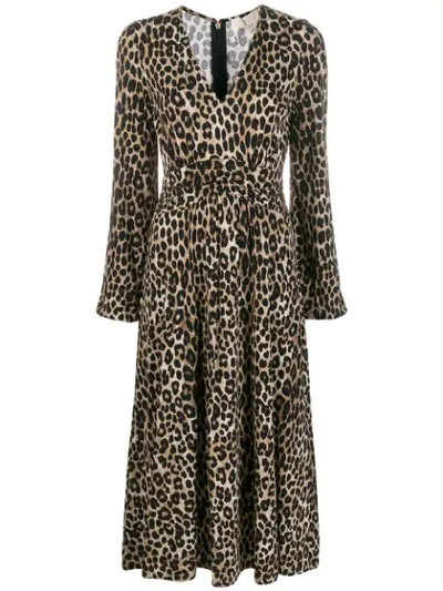 Michael Michael Kors Cheetah Pattern Midi Dress In Brown