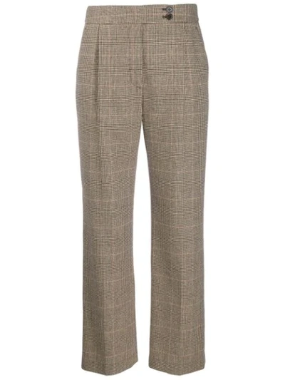 Nili Lotan Charlotte Houndstooth Straight-leg Trousers In Brown