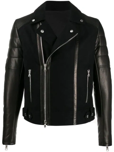 Balmain Panelled Leather Jacket In Black