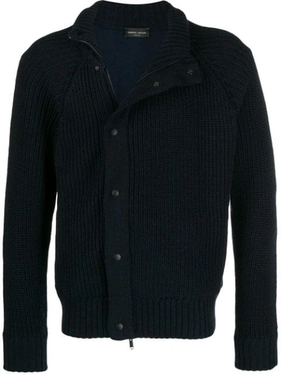 Roberto Collina Button Up Ribbed Cardigan In 09 Nero Navy