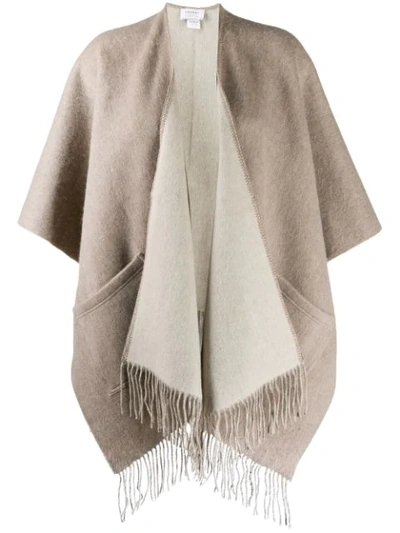 Snobby Sheep Fringed Hem Cape In Neutrals