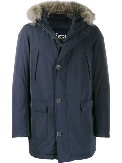 Herno Fur-trimmed Hood Jacket In Blue