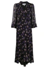 Ganni Floral Wrap Dress In Black