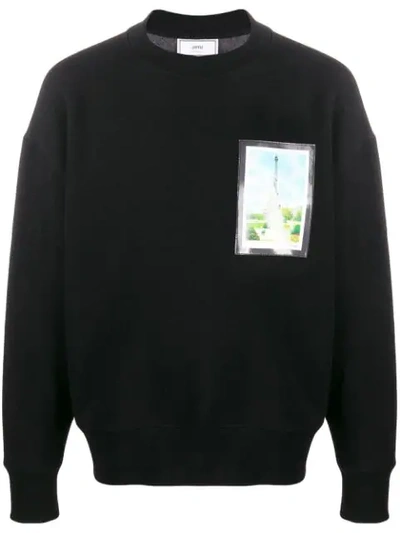 Ami Alexandre Mattiussi Postcard Print Crew Neck Sweat In Black