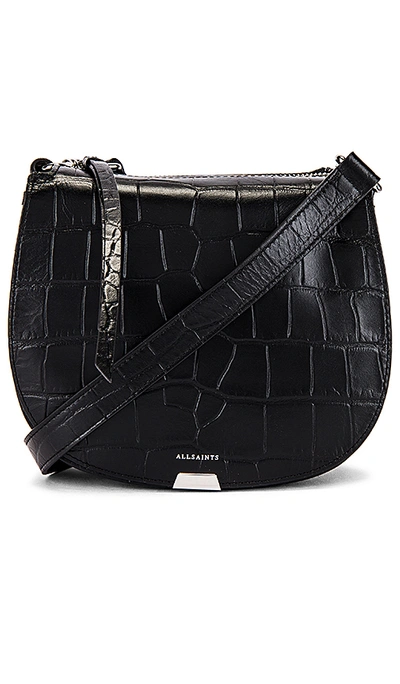 Allsaints Polly Croc Embossed Leather Crossbody/belt Bag - Black