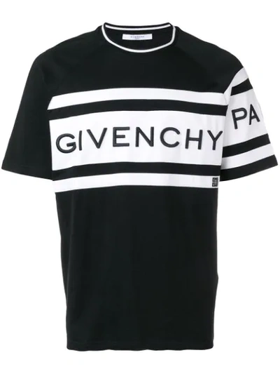 Givenchy Slim-fit Logo-embroidered Striped Cotton-jersey T-shirt In Black