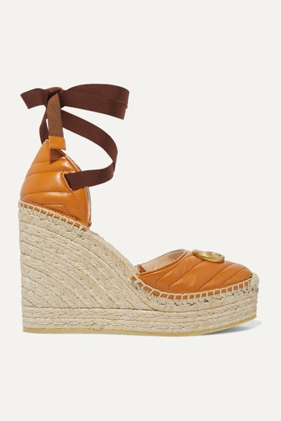 Gucci Logo-embellished Quilted Leather Espadrille Wedge Sandals In Neutrals