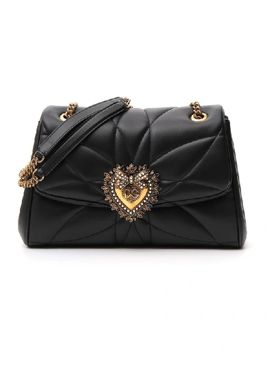 Dolce & Gabbana Devotion Embellished Foldover Shoulder Bag In Black