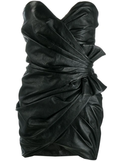 Saint Laurent Strapless Draped Fitted Dress In Black
