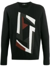 Fendi Futuristic Ff Motif Wool Sweater In Black