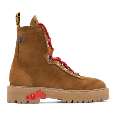 Off-white Men's Suede Logo-web Hiking Boots In Light Brown