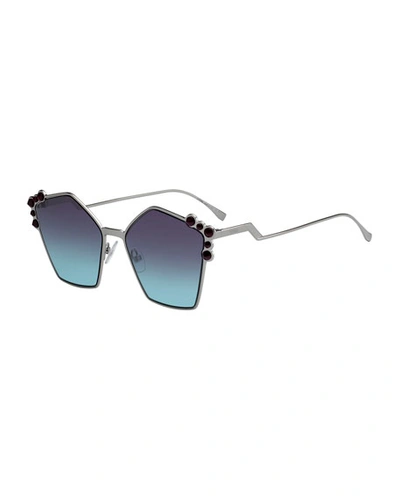 Fendi Studded Oversized Geometric Sunglasses In Ruthenium
