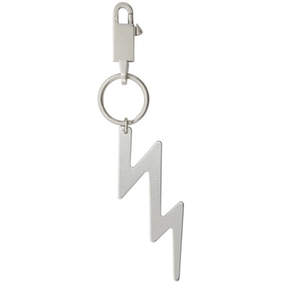 Rick Owens Silver Small Thunderbolt Keychain In 128 Palladi