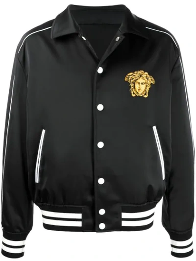 Versace Dragon-print Satin Bomber Jacket In Black