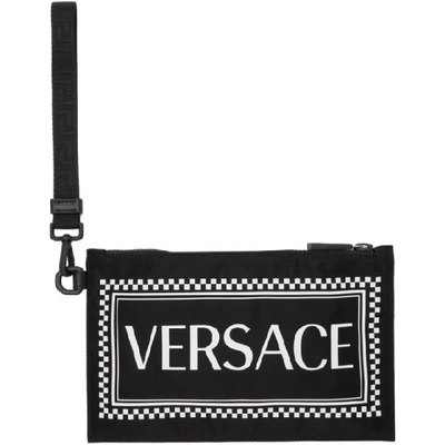 Versace Black And White Logo Pouch In Knbn Black