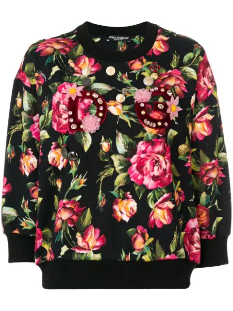 Dolce & Gabbana Applique Detail Floral Sweatshirt In Black | ModeSens