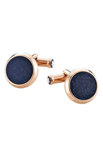 Montblanc Stainless Steel And Blue Goldstone Meisterstück Cufflinks In Rose Stainless Steel