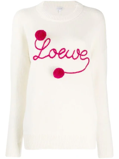 Loewe Logo Embroidered Wool Knit Sweater In White