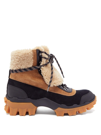 Moncler Harriet Suede, Shearling And Leather Ankle Boots In Tan