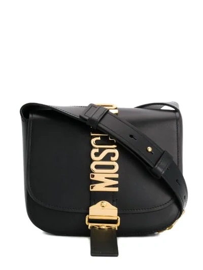 Moschino Logo Shoulder Bag In Black