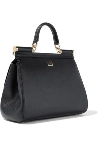 Dolce & Gabbana Sicily Small Appliquéd Printed Textured-leather Shoulder Bag In Black